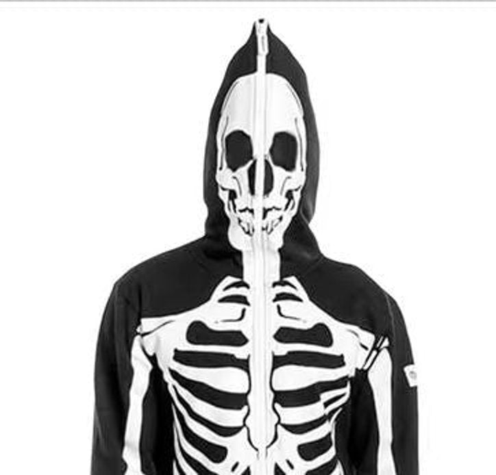 Men's Halloween Skeleton Print Hooded Zip-Up Jumpsuit
