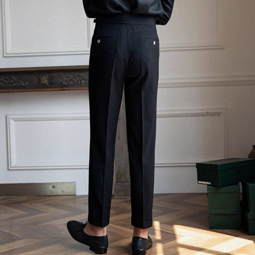 Men's High-Waist Tailored Pleated Trousers Cuffed Dress Pants