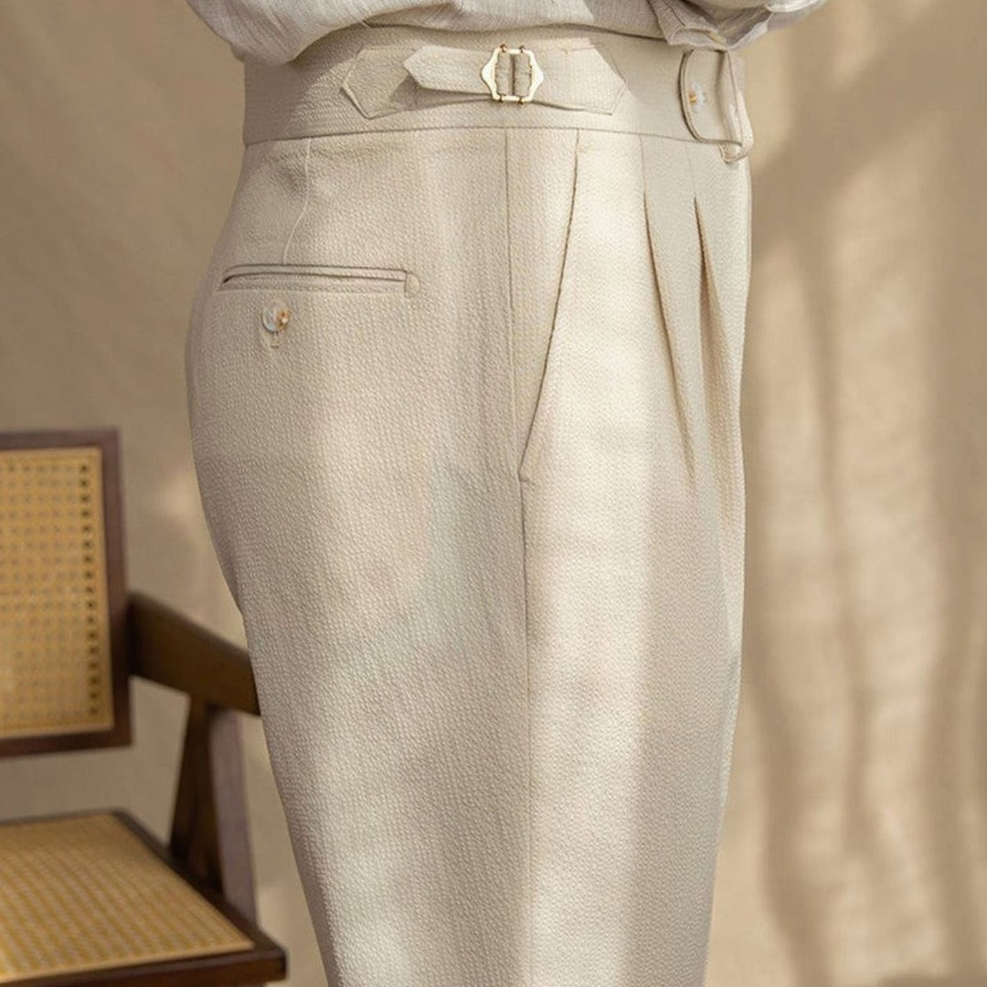 Men's High-Waist Tailored Pleated Trousers Cuffed Dress Pants