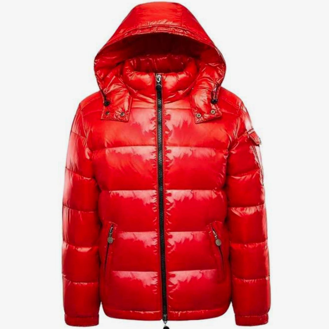 Men's Hooded Insulated Puffer Quilted Jacket Full-Zip - Red