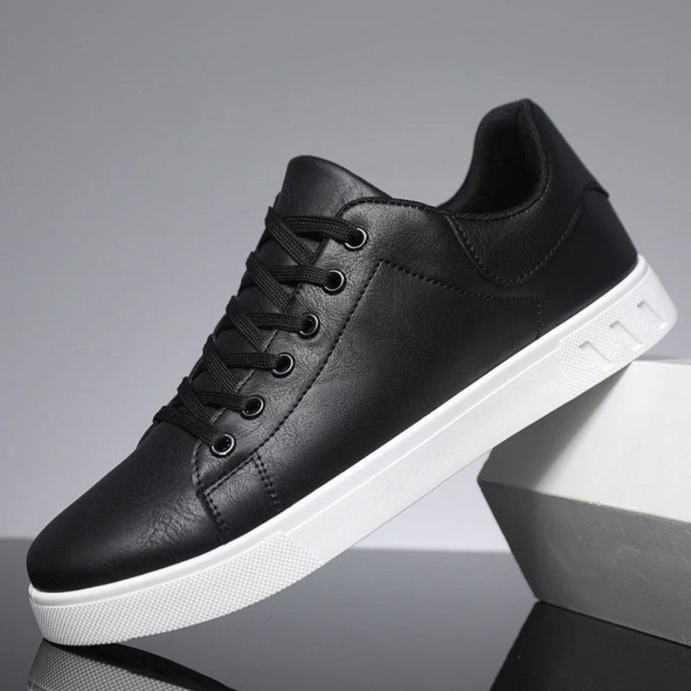 Men's Lace-Up Faux Leather Low-Top Casual Sneakers