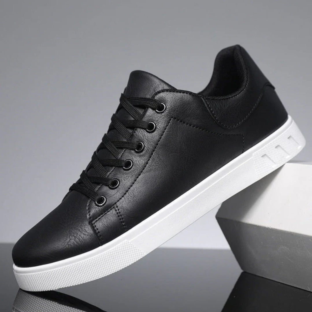 Men's Lace-Up Faux Leather Low-Top Casual Sneakers