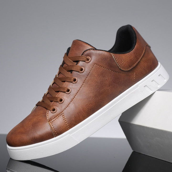 Men's Lace-Up Faux Leather Low-Top Casual Sneakers