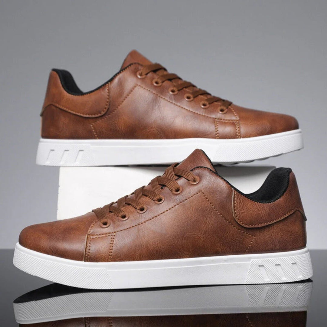 Men's Lace-Up Faux Leather Low-Top Casual Sneakers