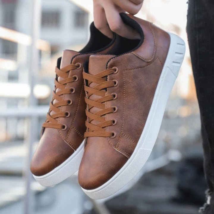 Men's Lace-Up Faux Leather Low-Top Casual Sneakers