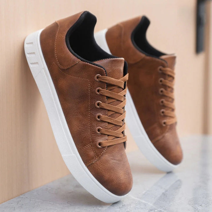 Men's Lace-Up Faux Leather Low-Top Casual Sneakers