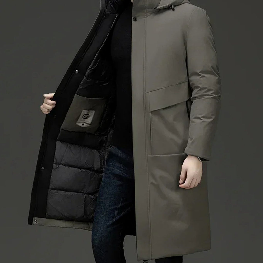 Men's Long Hooded Insulated Puffer Winter Coat - Grey