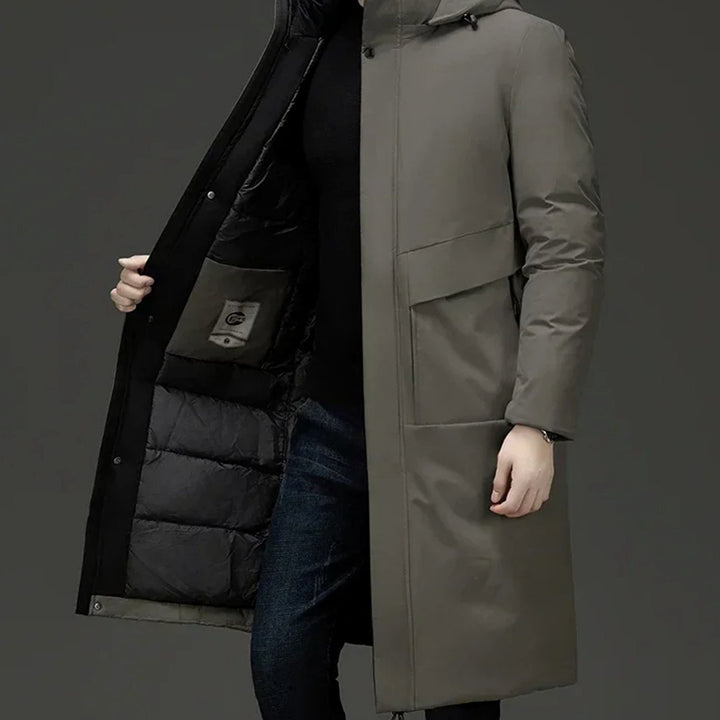 Men's Long Hooded Insulated Puffer Winter Coat - Grey