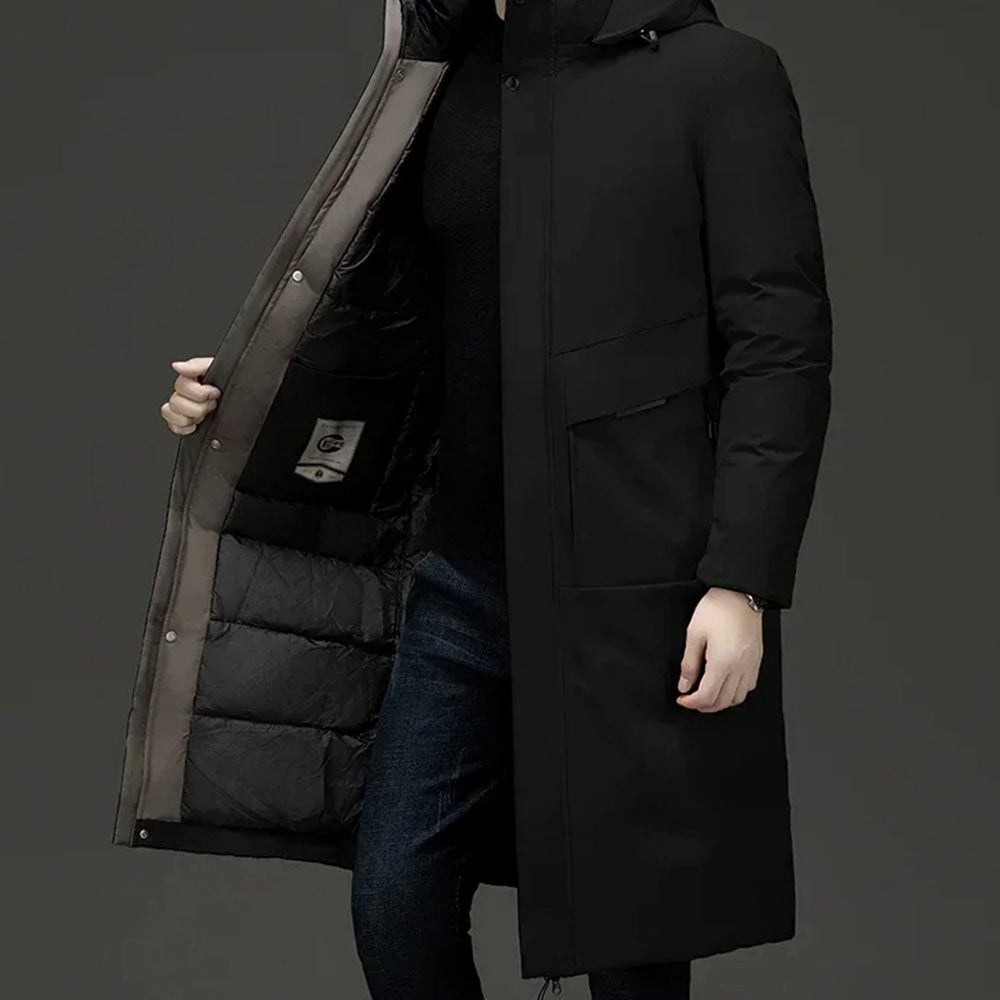 Men's Long Hooded Insulated Puffer Winter Coat - Black