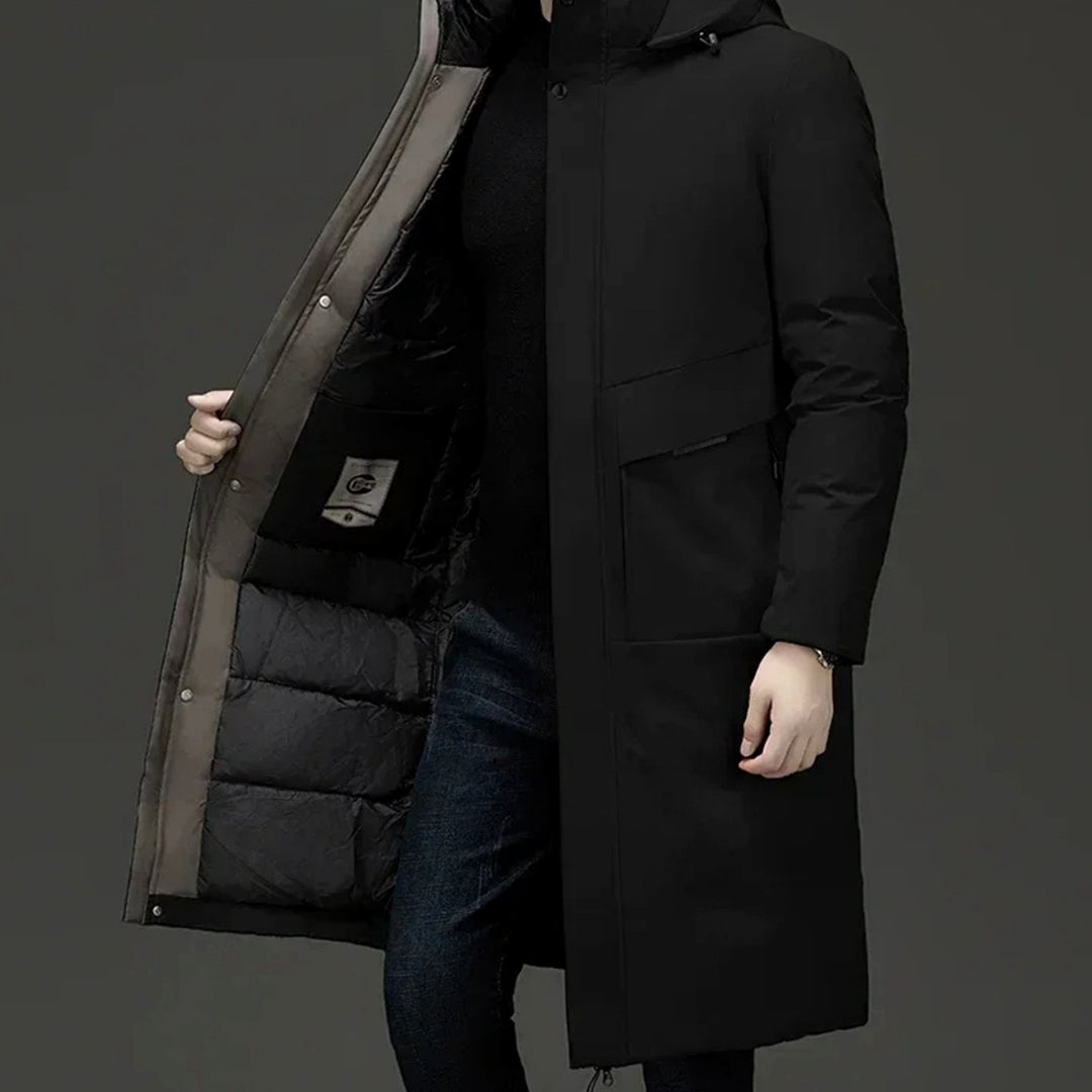 Men's Long Hooded Insulated Puffer Winter Coat - Black