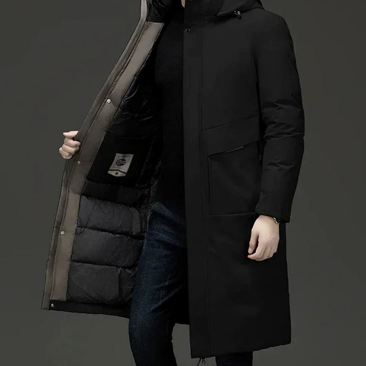 Men's Long Hooded Insulated Puffer Winter Coat - Black
