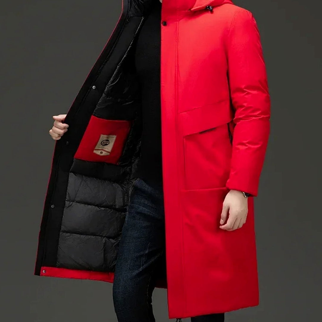 Men's Long Hooded Insulated Puffer Winter Coat - Red