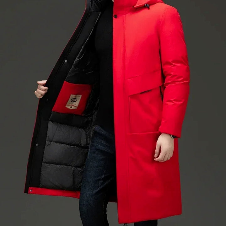 Men's Long Hooded Insulated Puffer Winter Coat - Red