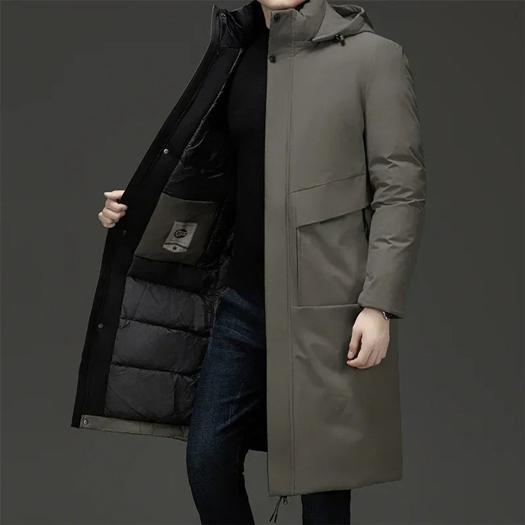 Men's Long Hooded Quilted Puffer Winter Coat