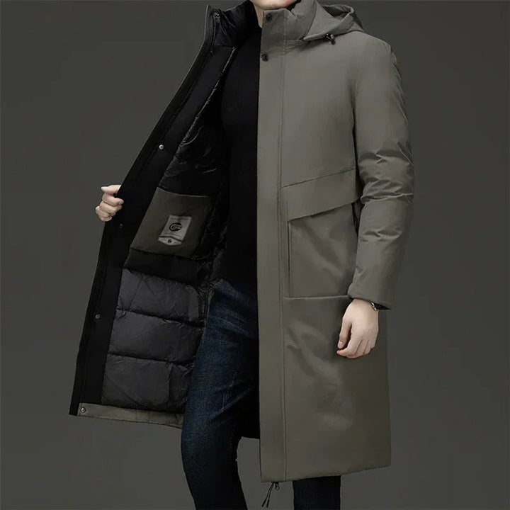 Men's Long Hooded Quilted Puffer Winter Coat