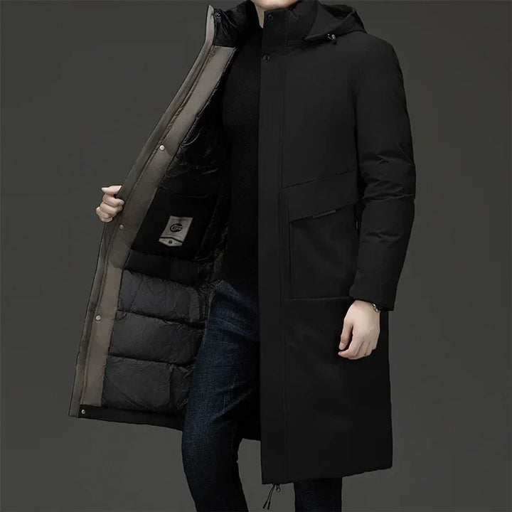 Men's Long Hooded Quilted Puffer Winter Coat