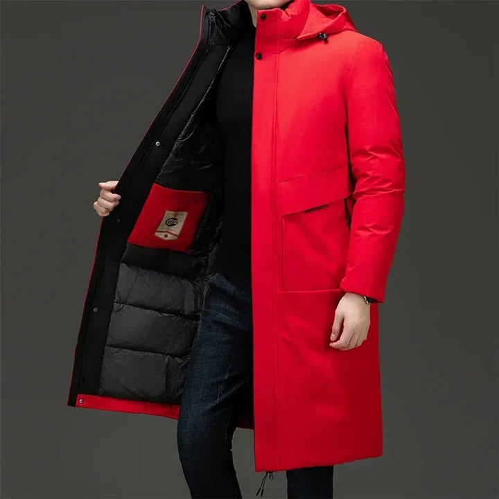 Men's Long Hooded Quilted Puffer Winter Coat