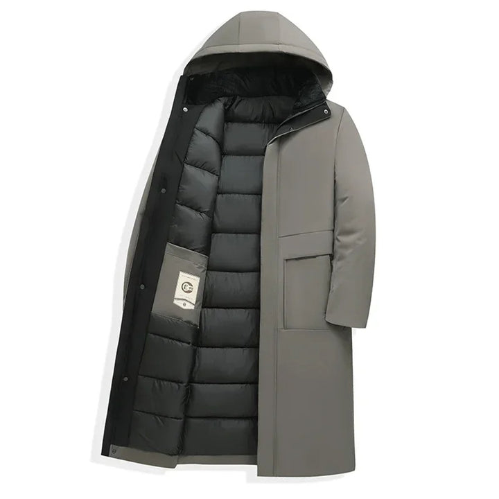 Men's Long Hooded Quilted Puffer Winter Coat