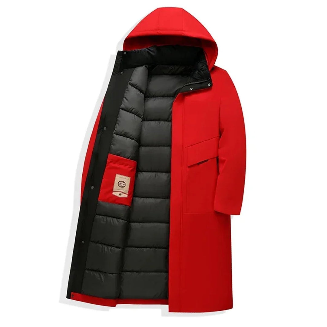 Men's Long Hooded Quilted Puffer Winter Coat