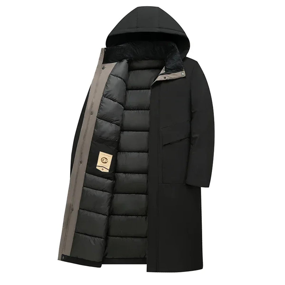 Men's Long Hooded Quilted Puffer Winter Coat