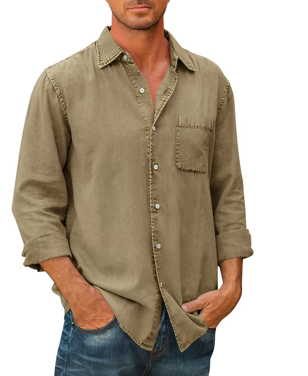Men's Long-Sleeve Button-Down Cotton Blend Denim Shirt