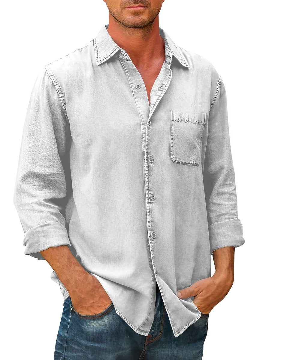 Men's Long-Sleeve Button-Down Cotton Blend Denim Shirt