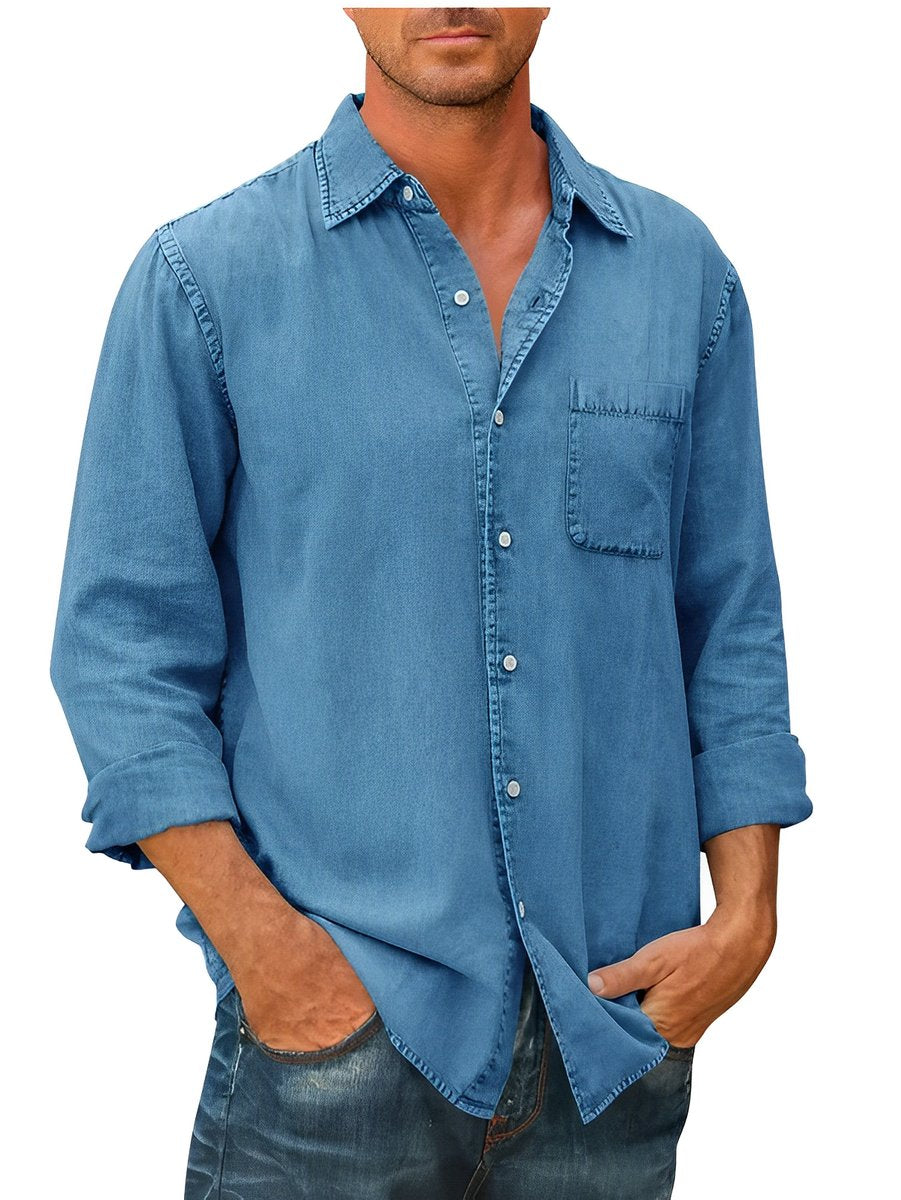 Men's Long-Sleeve Button-Down Cotton Blend Denim Shirt