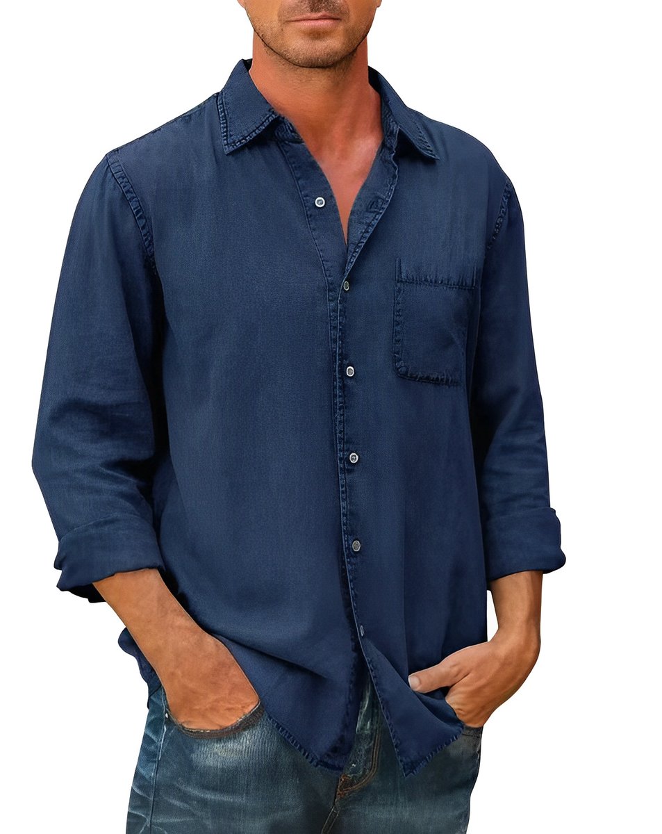 Men's Long-Sleeve Button-Down Cotton Blend Denim Shirt