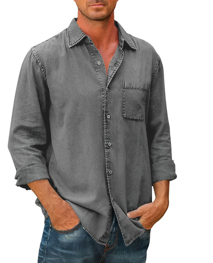 Men's Long-Sleeve Button-Down Cotton Blend Denim Shirt