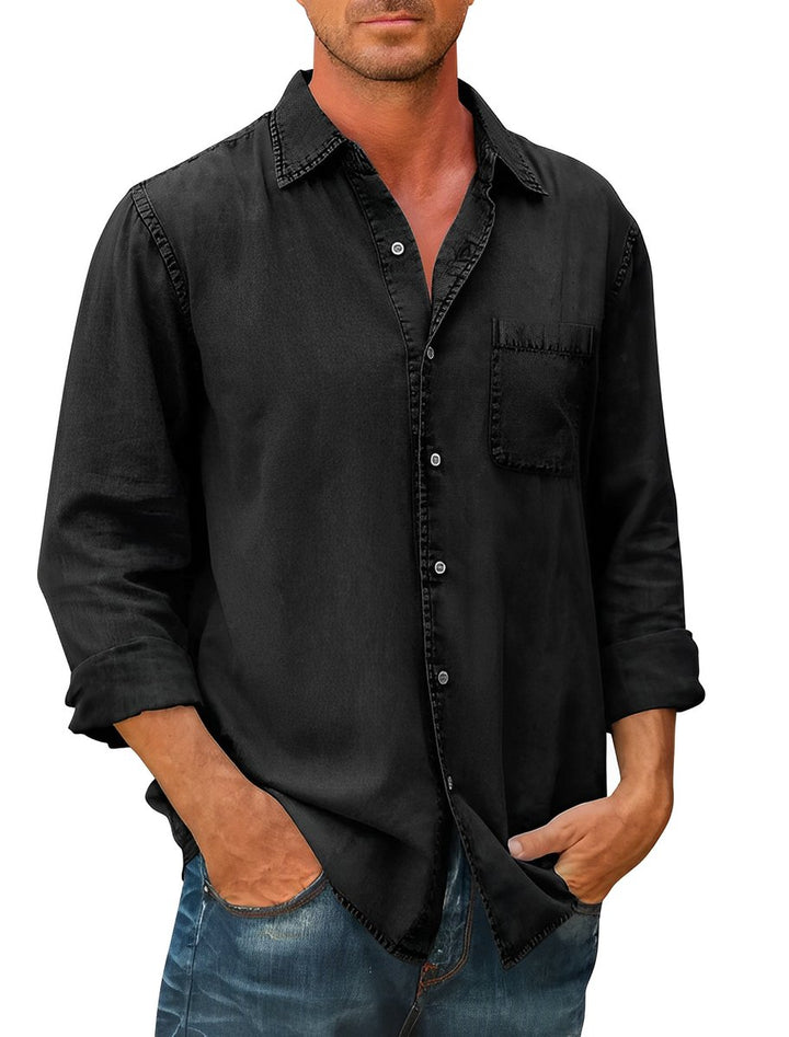 Men's Long-Sleeve Button-Down Cotton Blend Denim Shirt