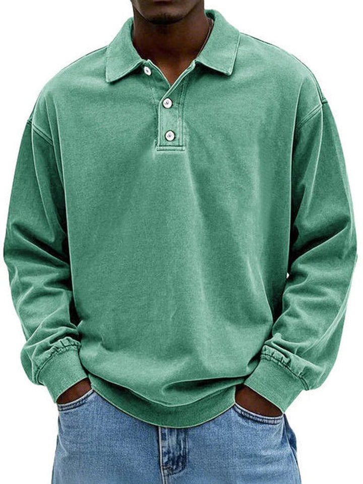 Men's Long-Sleeve Casual Polo Shirt Relaxed-Fit Sweatshirt - Green
