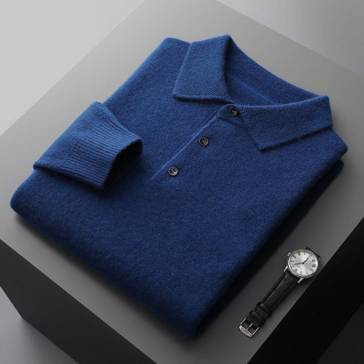 Men's Long Sleeve Knit Polo Shirt Regular Fit Ribbed Cuff - Royal Blue