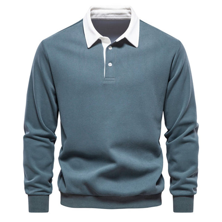 Men's Long Sleeve Polo Shirt Classic Contrast Collar Pullover - Green