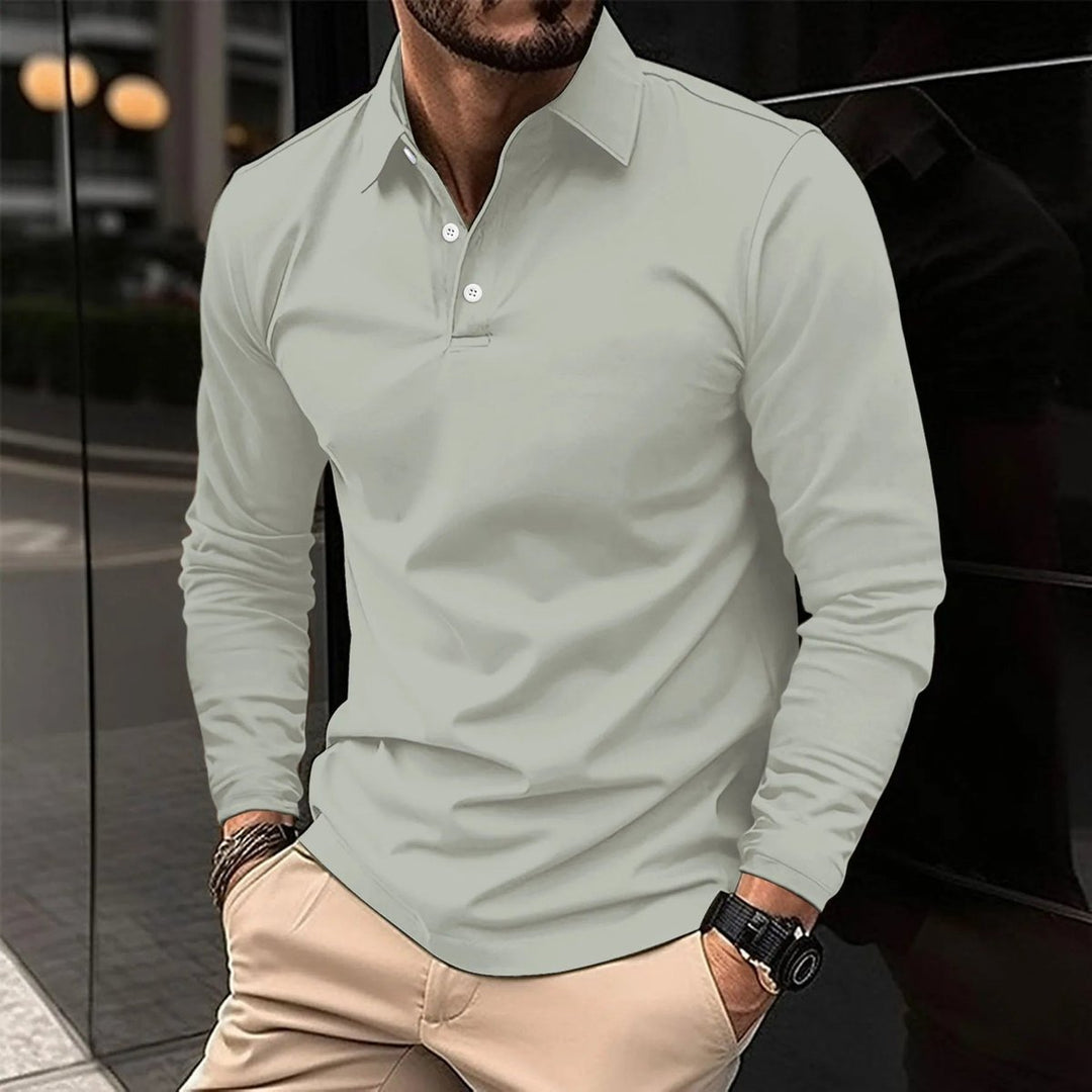 Men's Long Sleeve Slim-Fit Collared Polo Shirt - Gray