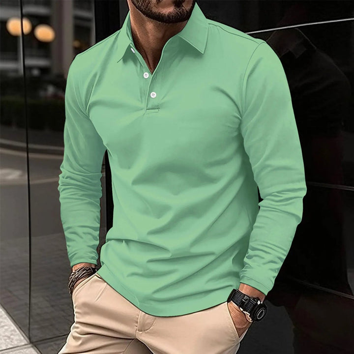 Men's Long Sleeve Slim-Fit Collared Polo Shirt - Green