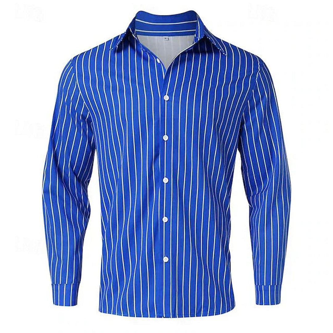 Men's Long-Sleeve Striped Button-Down Dress Shirt