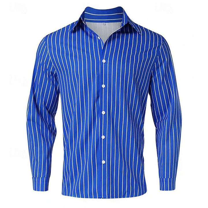 Men's Long-Sleeve Striped Button-Down Dress Shirt