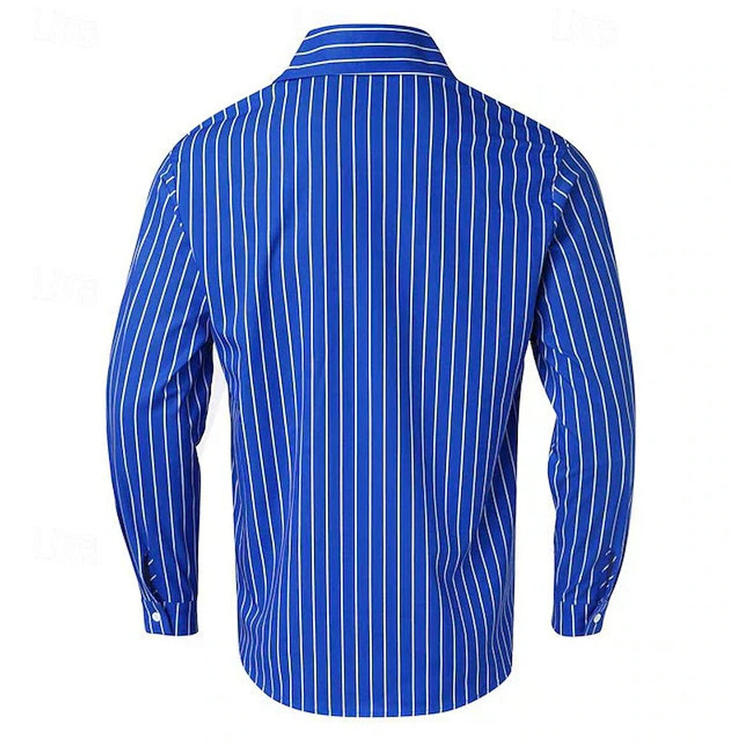 Men's Long-Sleeve Striped Button-Down Dress Shirt
