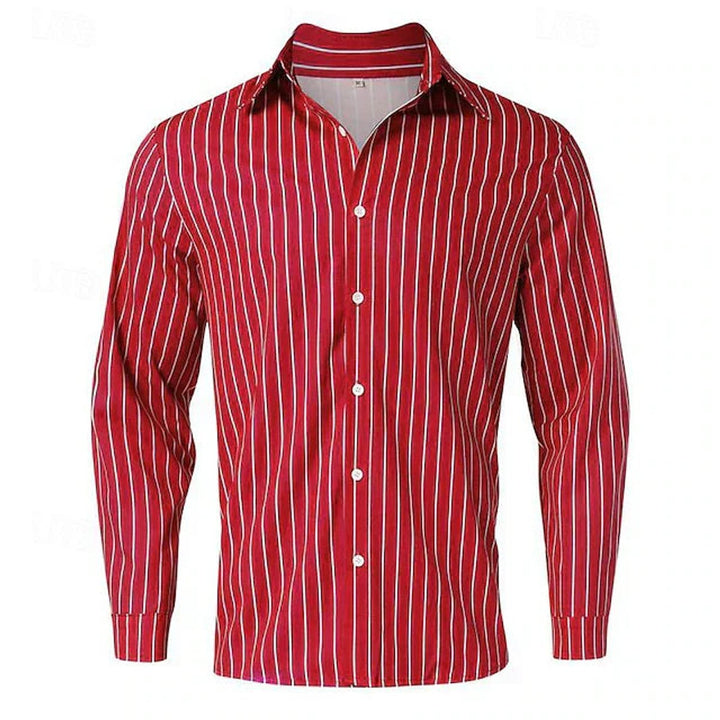Men's Long-Sleeve Striped Button-Down Dress Shirt