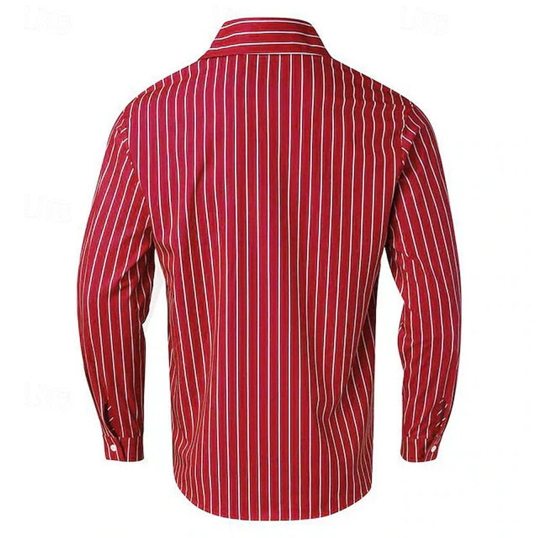 Men's Long-Sleeve Striped Button-Down Dress Shirt