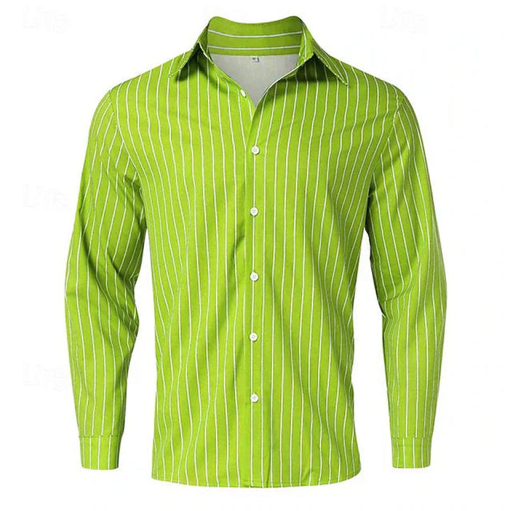 Men's Long-Sleeve Striped Button-Down Dress Shirt
