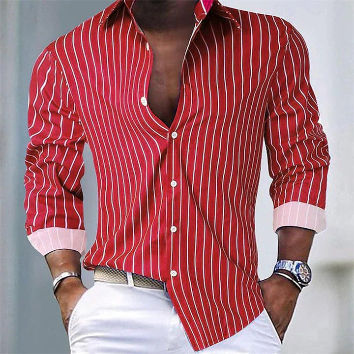 Men's Long-Sleeve Striped Button-Down Dress Shirt