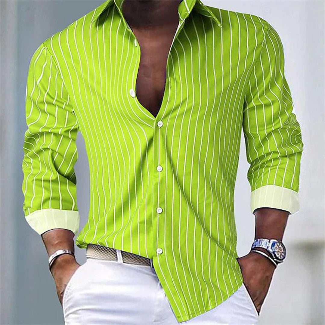 Men's Long-Sleeve Striped Button-Down Dress Shirt