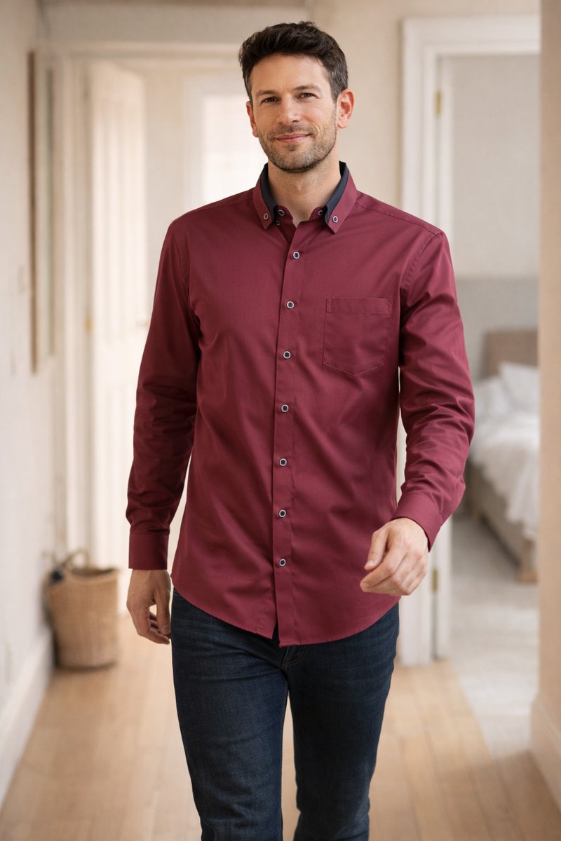 Men's Loose-Fit Long-Sleeve Button-Down Collar Shirt