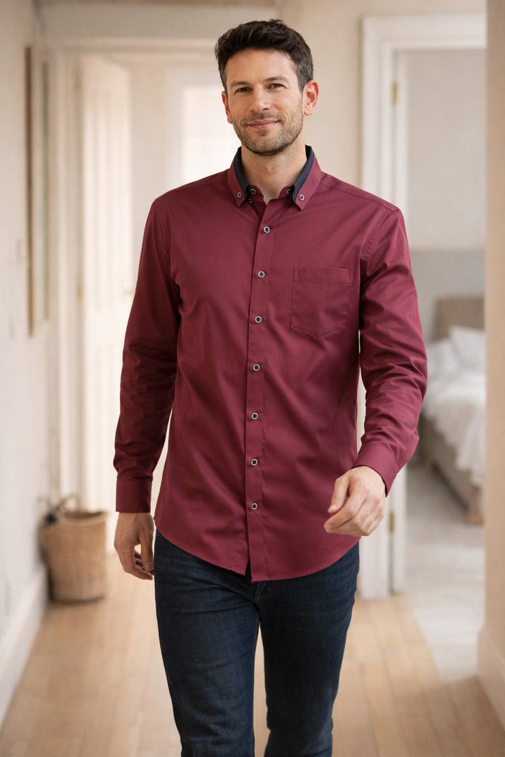 Men's Loose-Fit Long-Sleeve Button-Down Collar Shirt