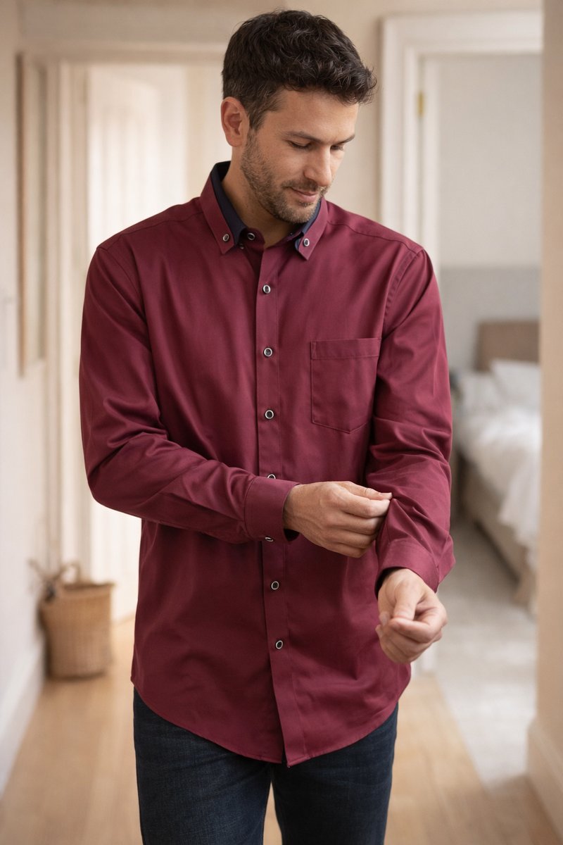 Men's Loose-Fit Long-Sleeve Button-Down Collar Shirt