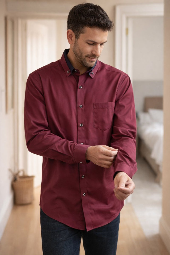 Men's Loose-Fit Long-Sleeve Button-Down Collar Shirt