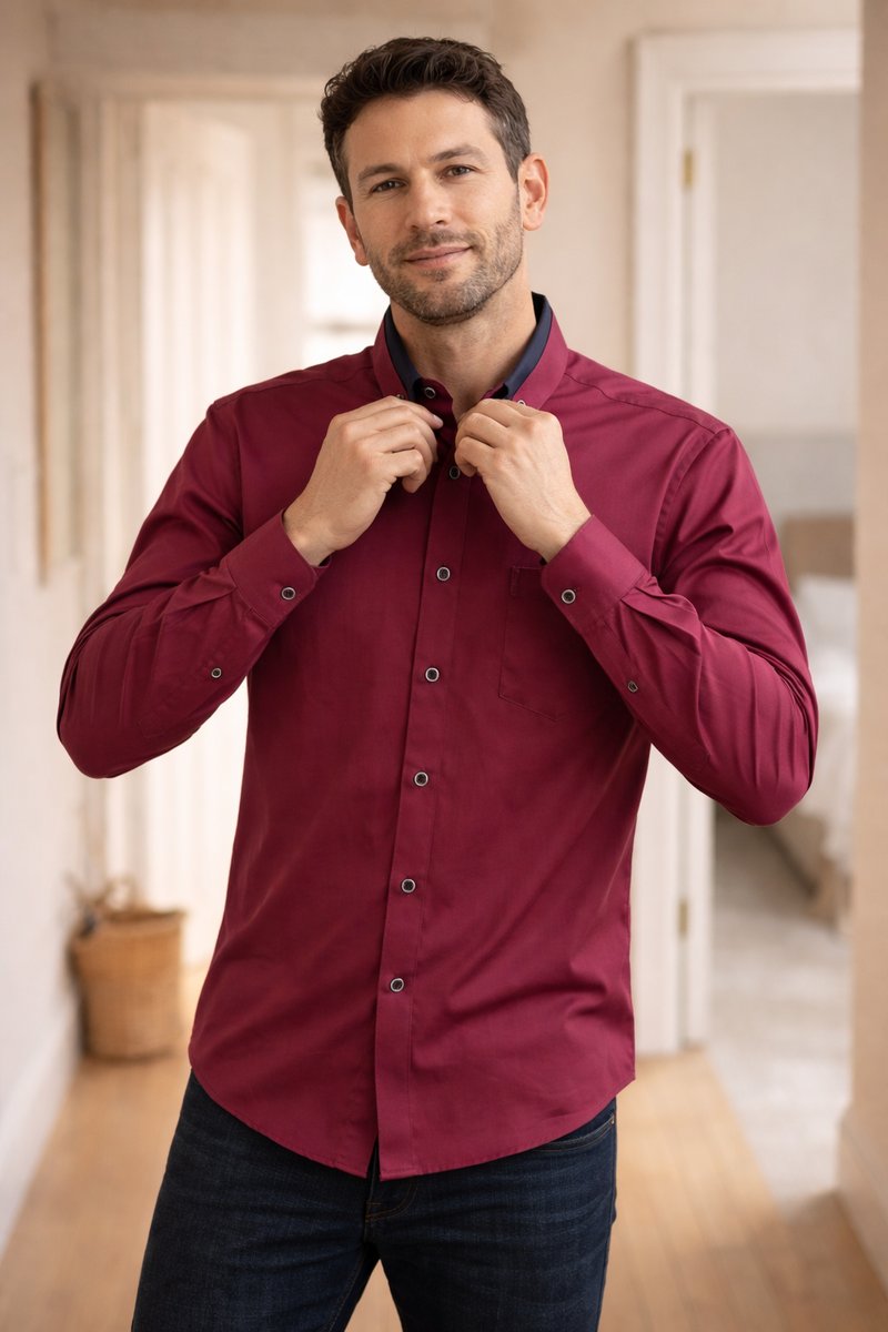 Men's Loose-Fit Long-Sleeve Button-Down Collar Shirt