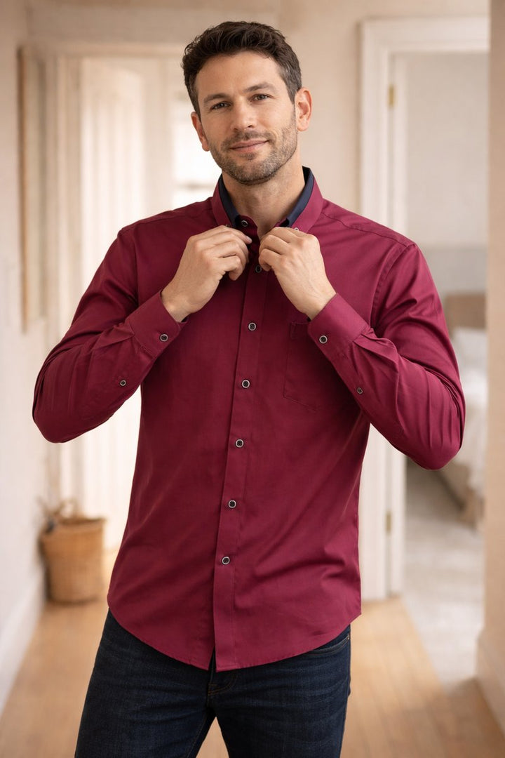 Men's Loose-Fit Long-Sleeve Button-Down Collar Shirt