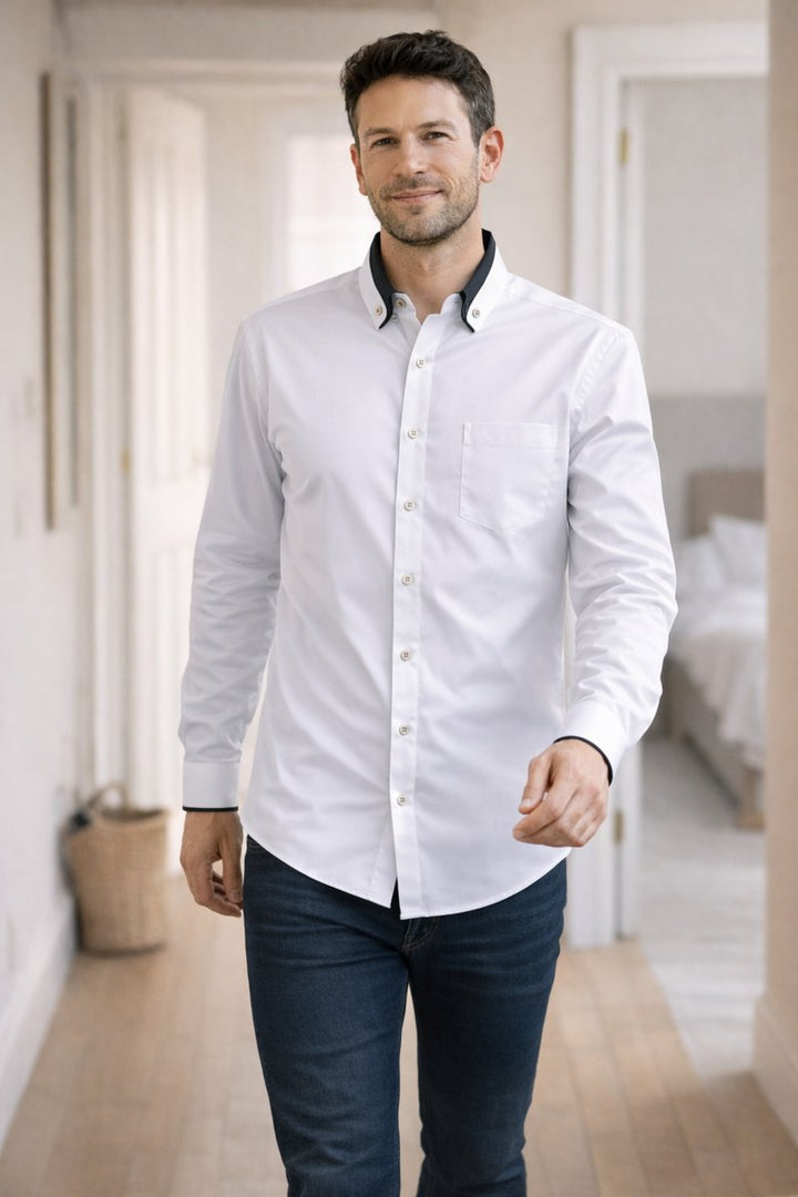 Men's Loose-Fit Long-Sleeve Button-Down Collar Shirt